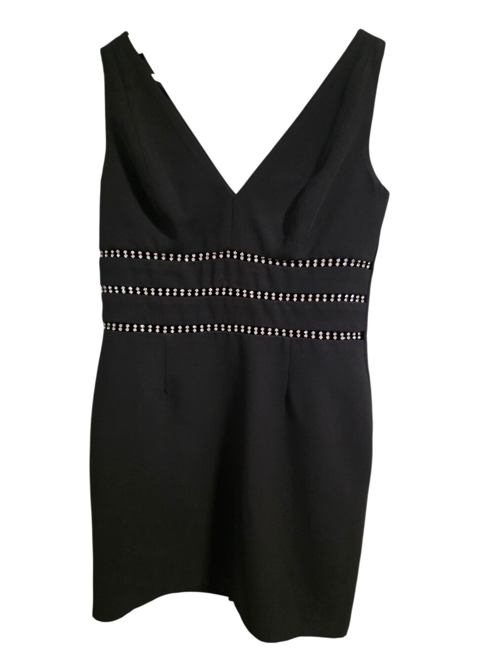 Nina Austin Sleeveless Black Cocktail Min Dress Rhinestone Detail Waist Size 12